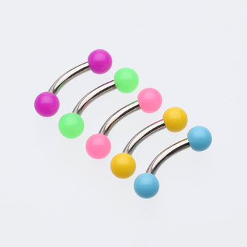 Detail View 1 of Neon Acrylic Curved Barbell Eyebrow Ring-Green